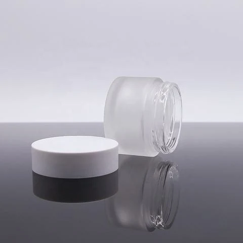 0.5Oz To 50Ml Frosted White Glass Jar With Metal Lid For Cosmetics