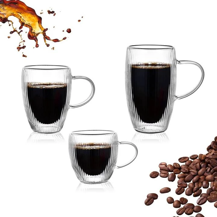 12Oz Fluted Double Wall Glass Espresso Coffee Cup
