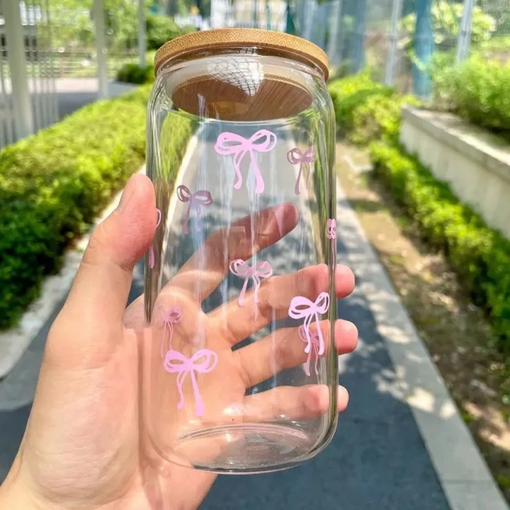 Vaso de cristal de 16oz con pajita