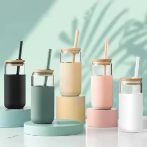 500ml Glass Cup with Straw