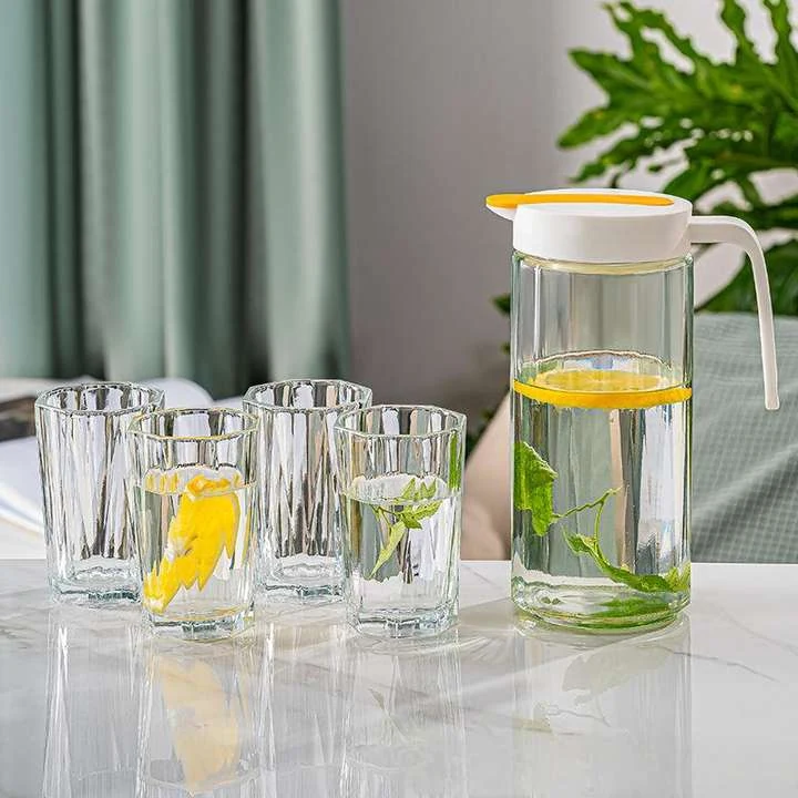 5 Piece Glass Water Pitcher And Cup Set