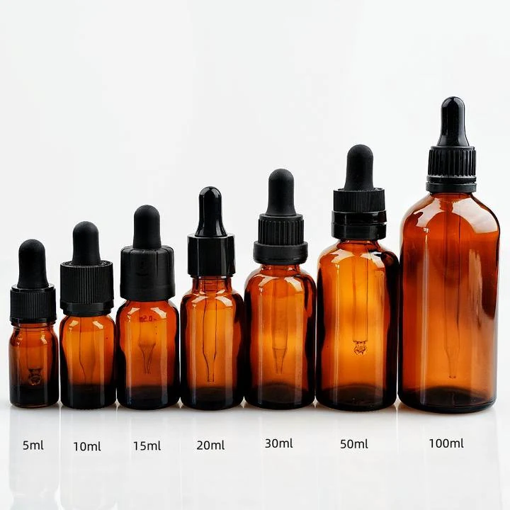 5ml 15ml 30ml 50ml 60ml 100ml Botellas de Vidrio para Aceite Esencial Ámbar con Gotero de Plástico