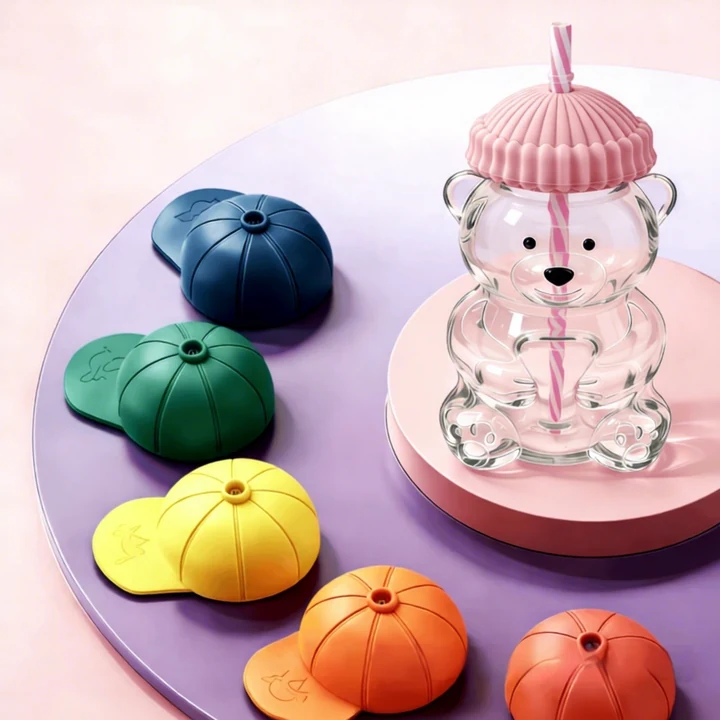 Bear Shape Glass Straw Cup