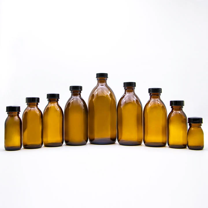 Brown Glass Bottle With Black Screw Cap And Narrow Mouth For Liquids Brown Glass Bottle With Black Screw Cap And Narrow Mouth For Liquids