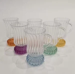 Colorful Striped Borosilicate Glass Cup With Straw