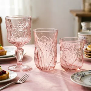Embossed Flower Glass Wine Cup