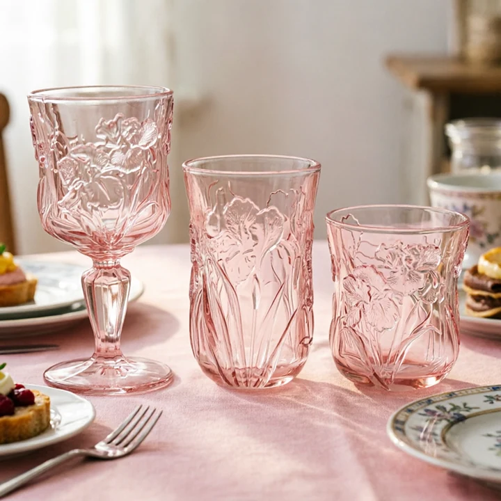 Embossed Flower Glass Wine Cup