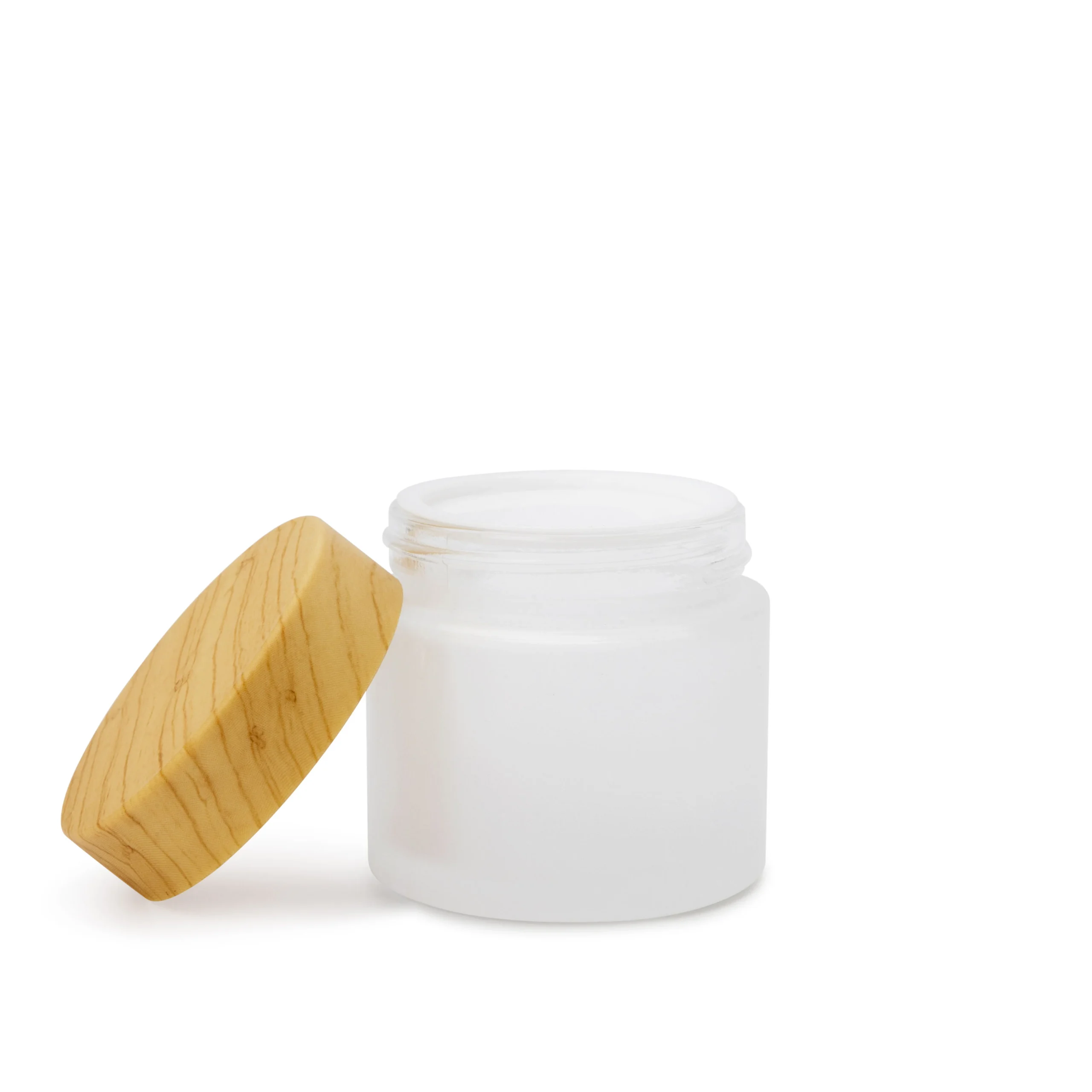Botella de crema de vidrio con tapón de bambú esmerilado para envases cosméticos