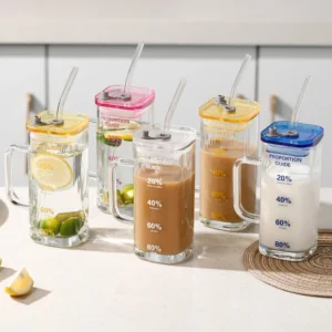 Glass Cup with Lid and Straw