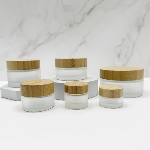 Hot Sale 5G-100G Transparent Frosted Glass Face Cream Jar With Bamboo Lid Hot Sale 5G-100G Transparent Frosted Glass Face Cream Jar With Bamboo Lid