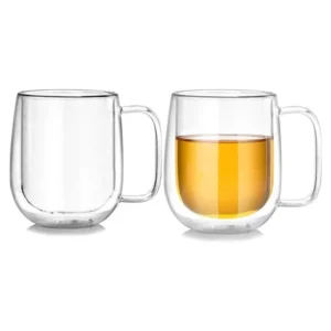 Large Borosilicate Double Wall Glass Mug with Handle