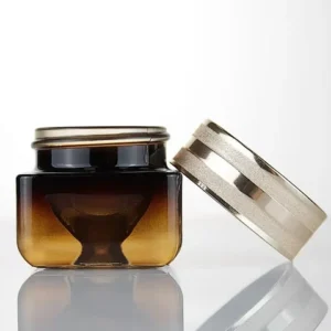 Luxury 15g-50g Square Thick Glass Jar with Shiny Aluminum Screw Cap