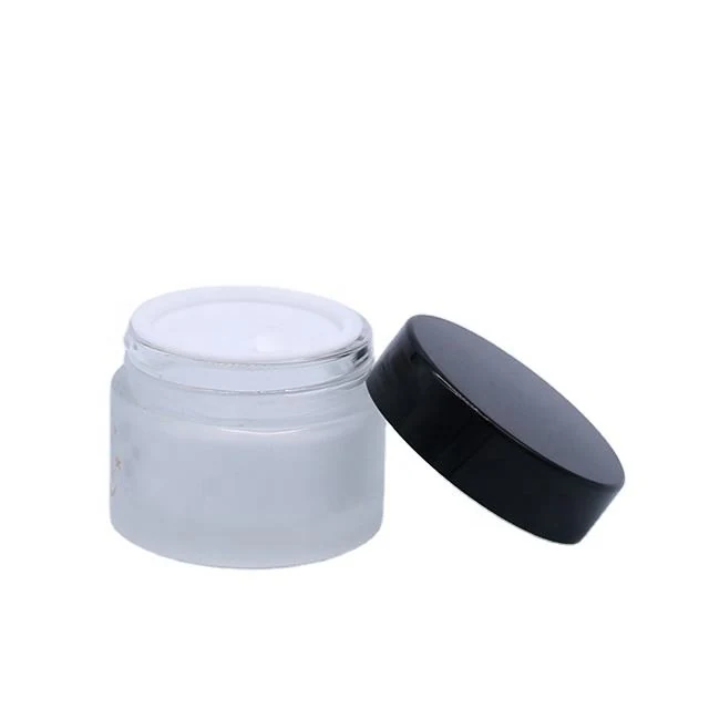 Tarro de cristal esmerilado de lujo de 50 g para crema facial con tapón de rosca