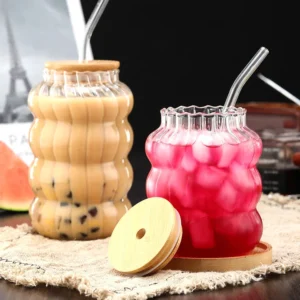 Ribbed Iced Coffee Glass Cup