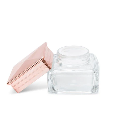 Botella cuadrada de cristal de oro rosa para el envasado de cremas faciales