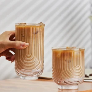 Striped Latte Glass Cup