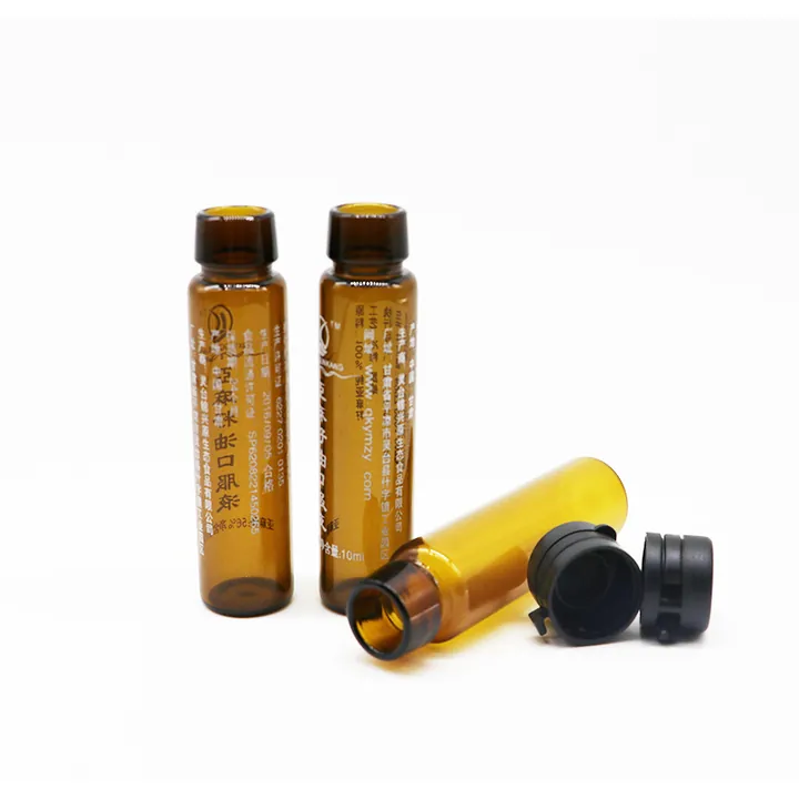 Amber pharmaceutical vials with white printed markings