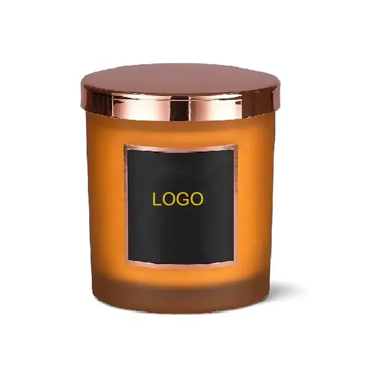 Amber candle jar with black label and logo position