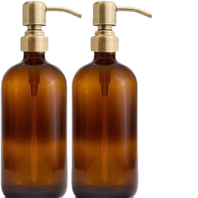 Frascos de cristal ámbar con dosificador dorado