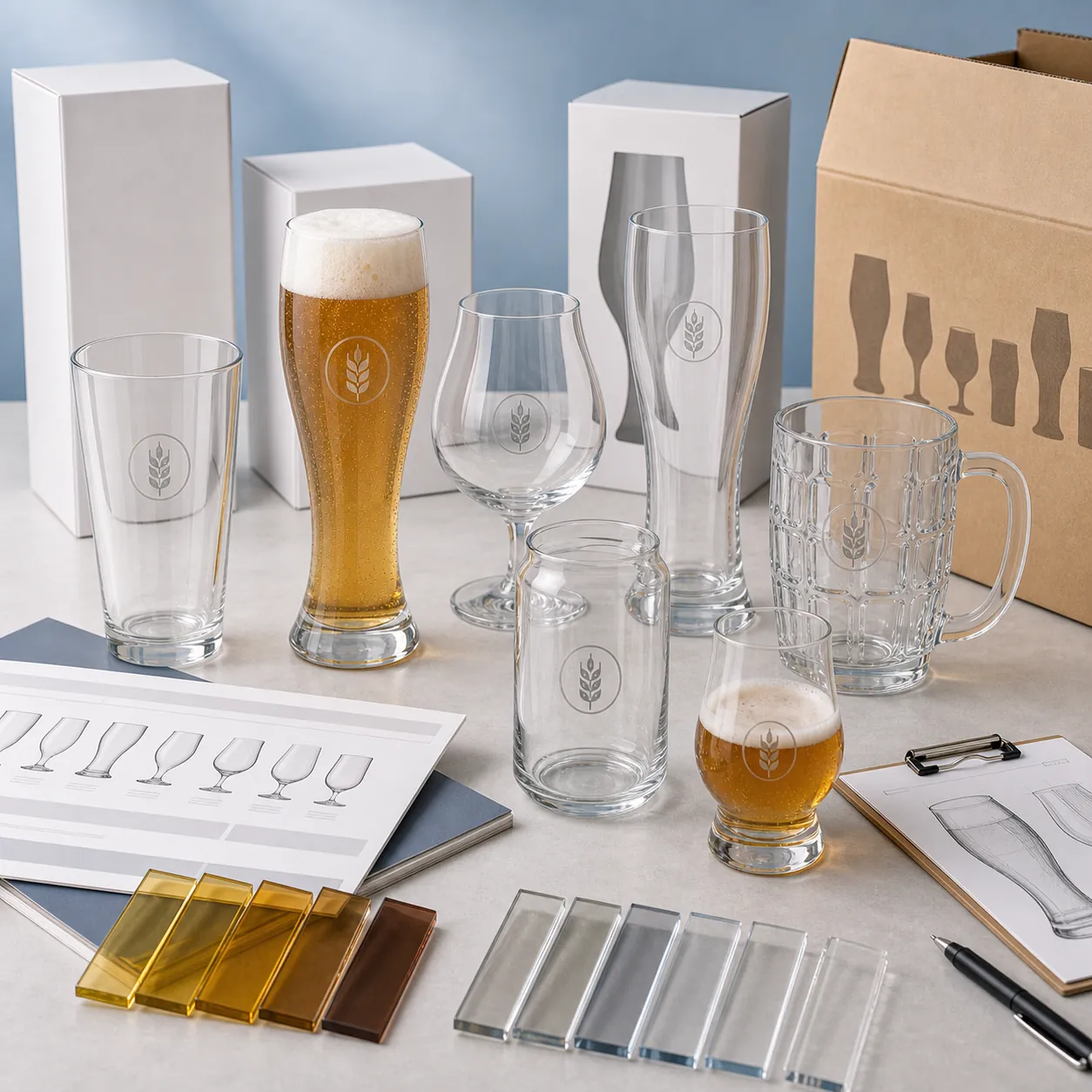 Custom Beer Glasses OEM ODM service with packaging and design samples