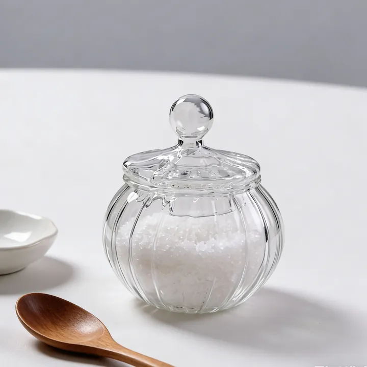 Transparent pumpkin-pattern glass sugar bowl with lid