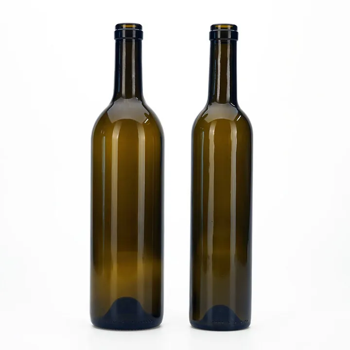 Two green Burgundy wine bottles displayed side by side