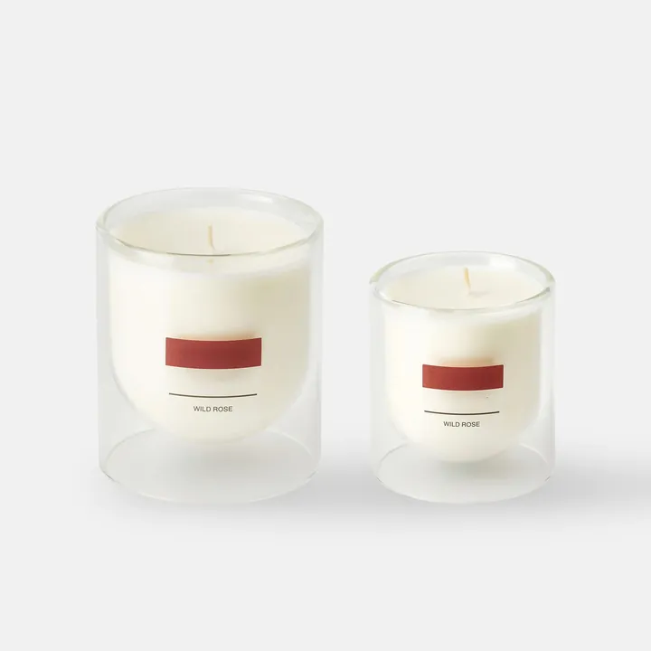 Bocaux à bougie en verre transparent à double paroi, contenant de la cire blanche