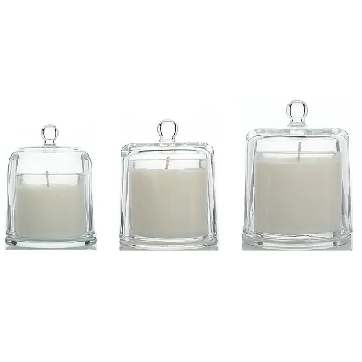 Clear dome shaped glass candle jars with glass lids