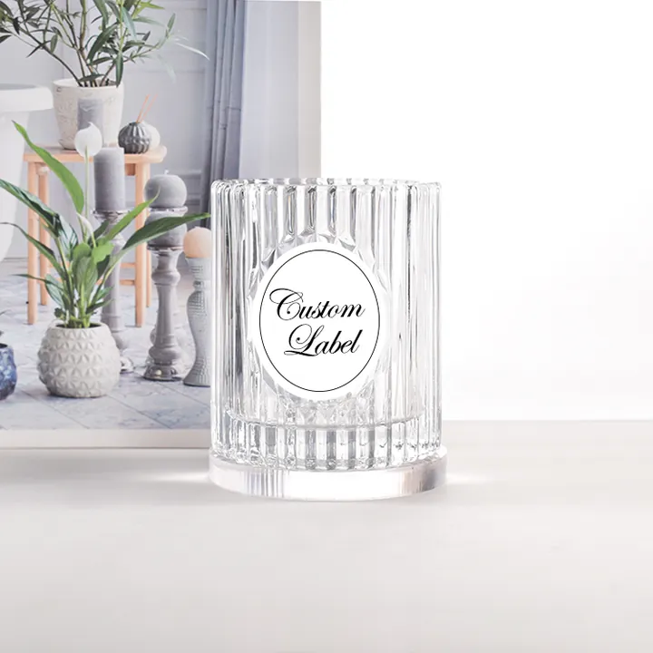 Blue candle glass with Your logo label on the front