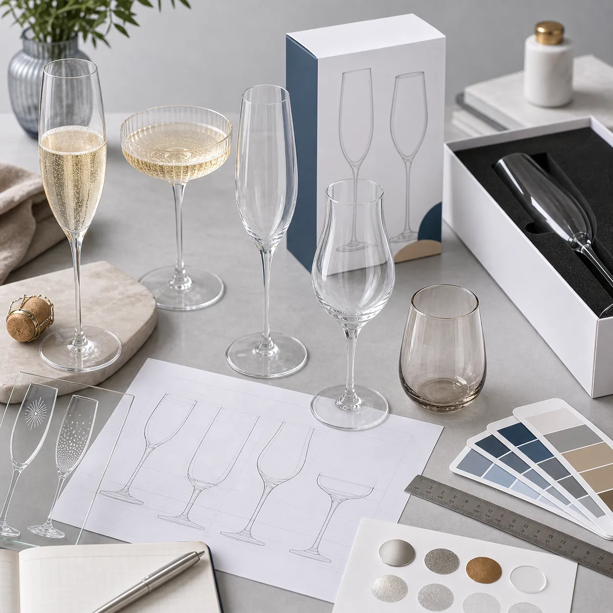 Custom Champagne Glasses OEM ODM service with packaging and design samples