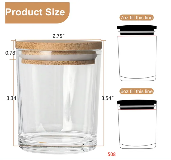 Clear glass candle jar size chart with height diameter and capacity