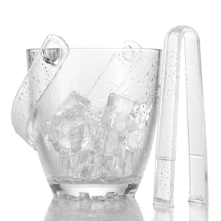 Seau à glace rond et transparent, avec une poignée transparente et une pince à glaçons