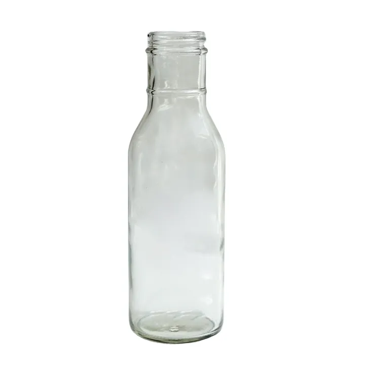 Botella de cristal transparente para bebidas, de boca ancha, sin tapón