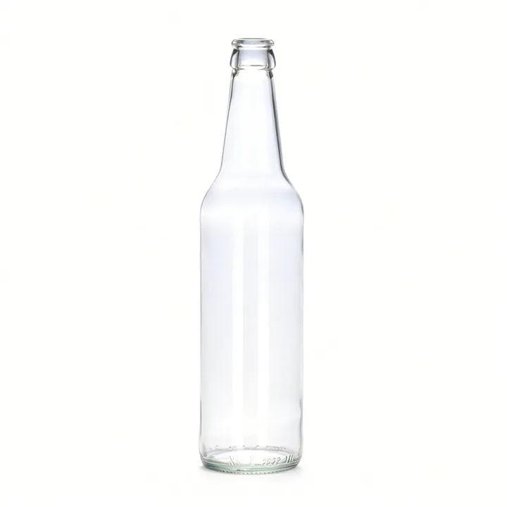 Botella de refresco de cristal transparente de cuello estrecho sin tapón