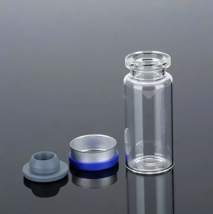Frasco de vidrio con tapón y piezas de sellado de aluminio