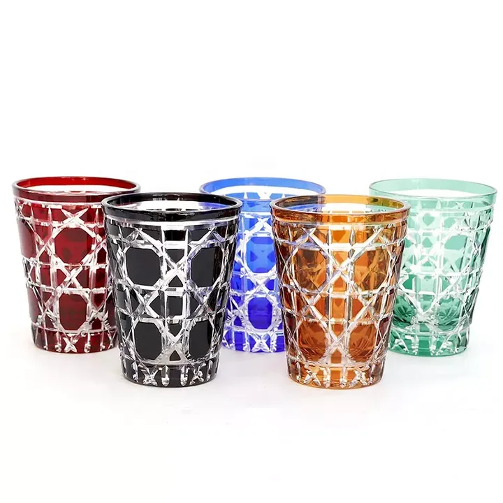 Colored Engraved Glass Cups