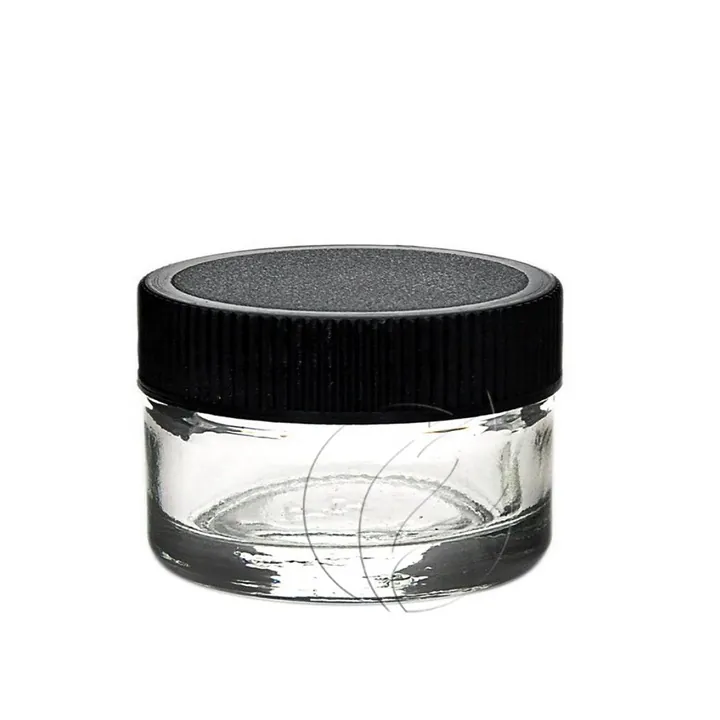 Clear cosmetic glass jar with black screw lid