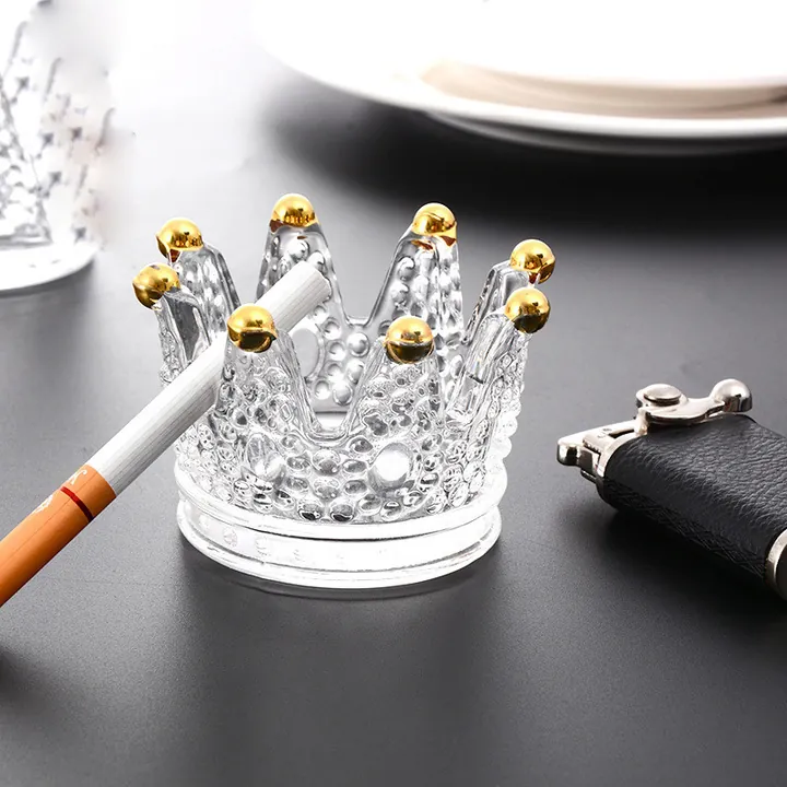 Crown shaped creative glass ashtray for premium tabletop decor