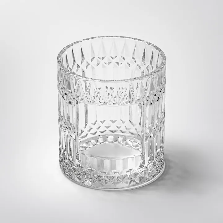 Clear glass candle jar with diamond cut pattern