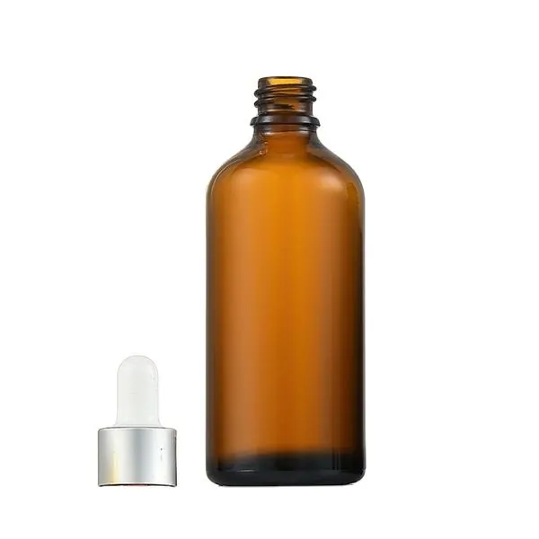 Amber dropper bottle with separated cap and pipette