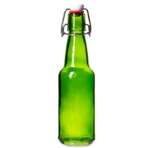 Botella de cristal verde con tapón de muelle, estilo cerveza