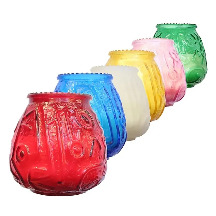 Bocaux à bougie en verre gaufré rouge, bleu, blanc, jaune, rose et vert