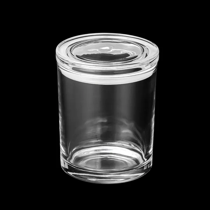 Clear cylindrical glass candle jar with transparent glass lid