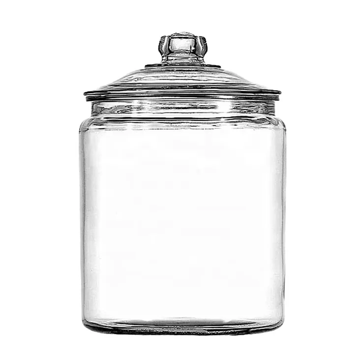 Grand bocal de conservation en verre transparent avec couvercle en verre