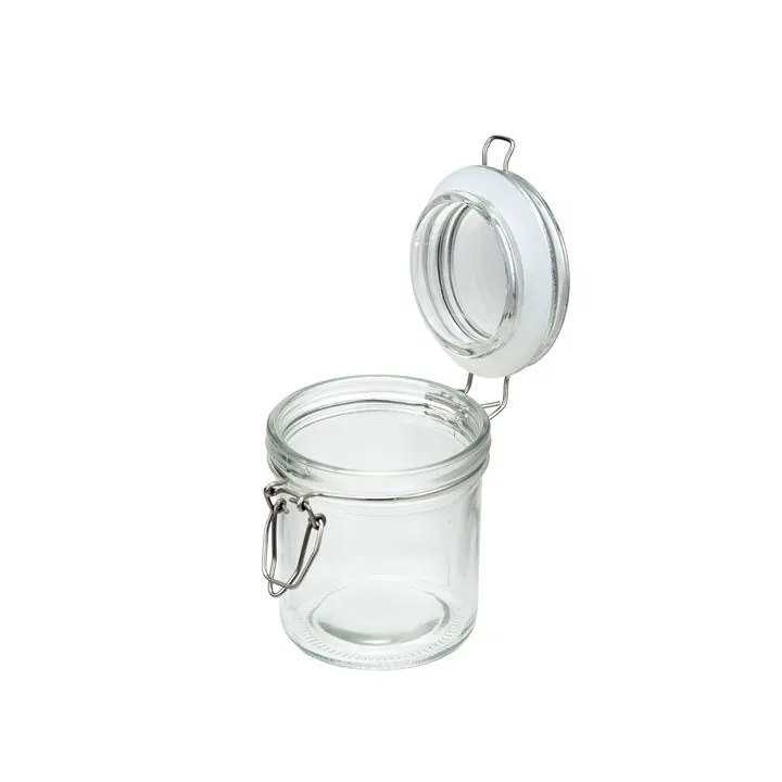 Bocal à bonbons cylindrique en verre transparent avec couvercle à clip pivotant