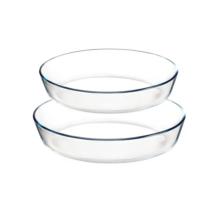 Deux plats à gratin ovales en verre transparent