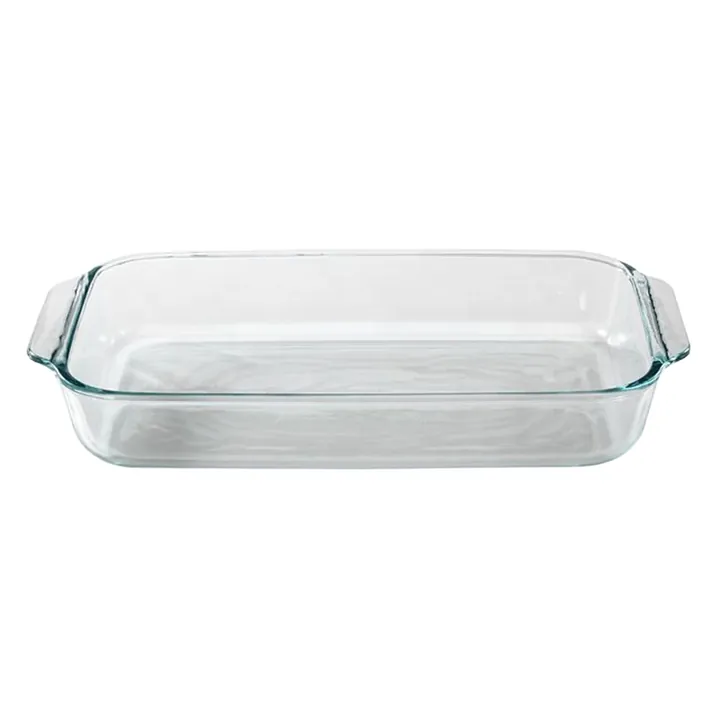Plat à gratin rectangulaire en verre avec de petites poignées