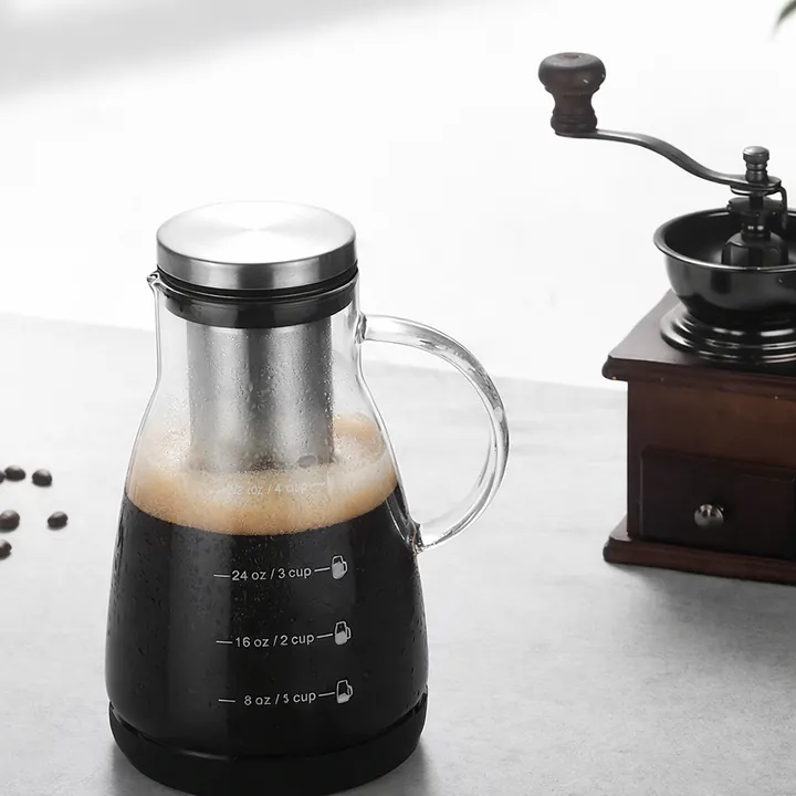 Cafetière à infusion à froid en verre avec filtre en acier inoxydable