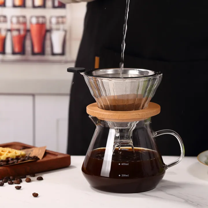 Filtre à café en verre avec logo imprimé et filtre en métal
