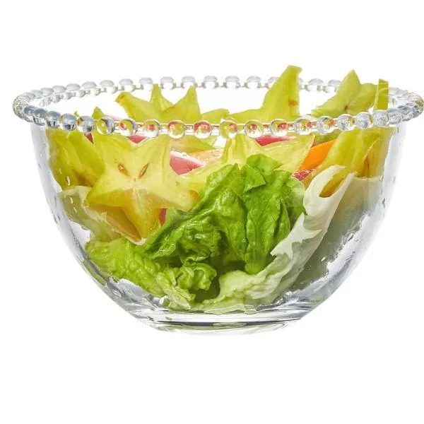 Corbeille à fruits en verre transparent avec bordure perlée